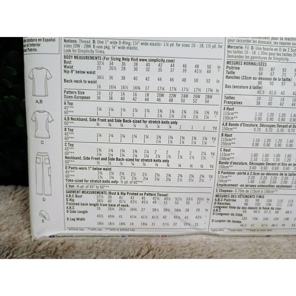 Simplicity 1020 BB Sewing‎ Pattern Medical Scrubs Top Pants Hat Size 20W-28W